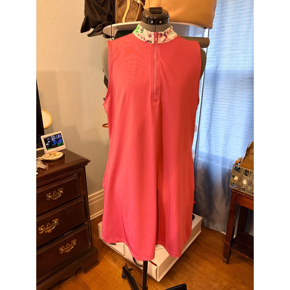 Tommy Bahama Golf Dress XL Pink Floral Collar Quarter Zip Sleeveless Preppy